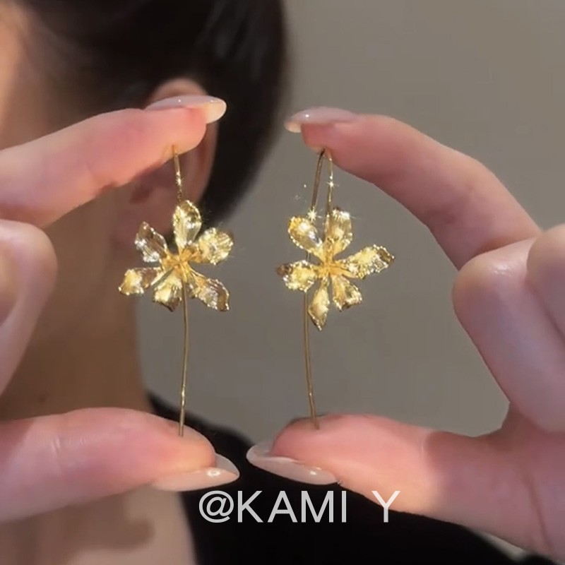 新中式凤鸢尾花金属耳环