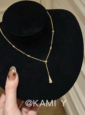 瑞秋同款钛钢可抽拉水滴吊坠项链