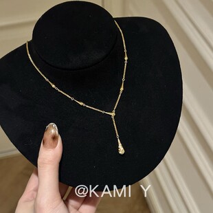 KAMI Y瑞秋同款~高级感可抽拉水滴型吊坠项链春夏毛衣链锁骨链女