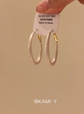 时尚气质珐琅釉白色素圈耳圈女S925银针个性夸张耳饰简约百搭耳饰