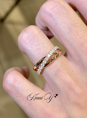 复古三环交错锆石戒指女