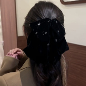 黑色丝绒发夹女春夏法式 星河 细闪轻奢蝴蝶结抓夹温柔气质发饰