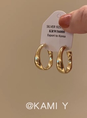 KAMI Y高级感极简几何素圈设计感耳环法式简约亮面百搭耳饰耳钉女