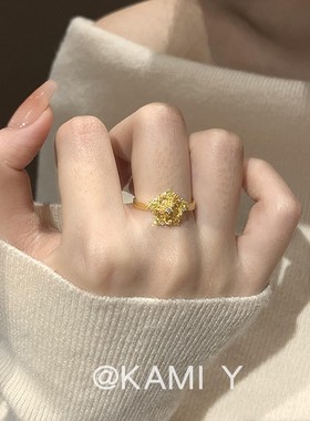 中古超闪拉丝小橙花戒指