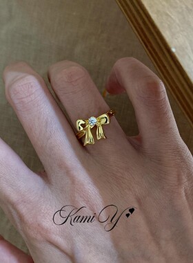 中古Vintage绑带蝴蝶结锆石戒指