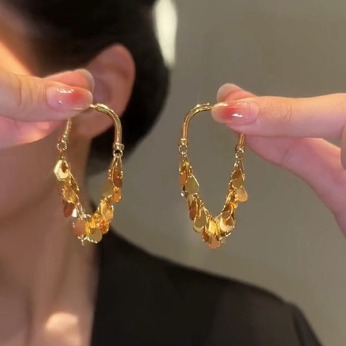 高级感金属亮片流苏耳环女