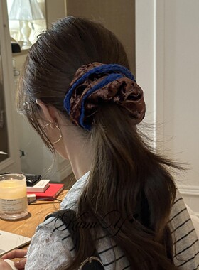 韩系咖色丝绒蓝色毛线花边大肠发圈女时尚气质高级感秋冬头绳发饰