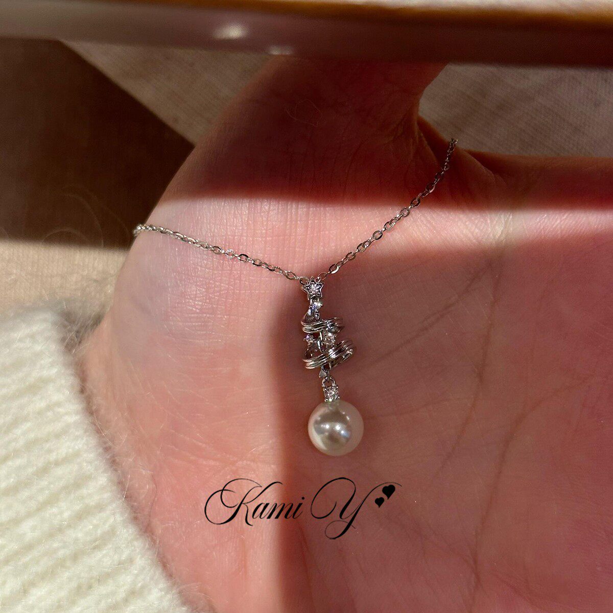 高级感银色锆石圣诞树珍珠项链女