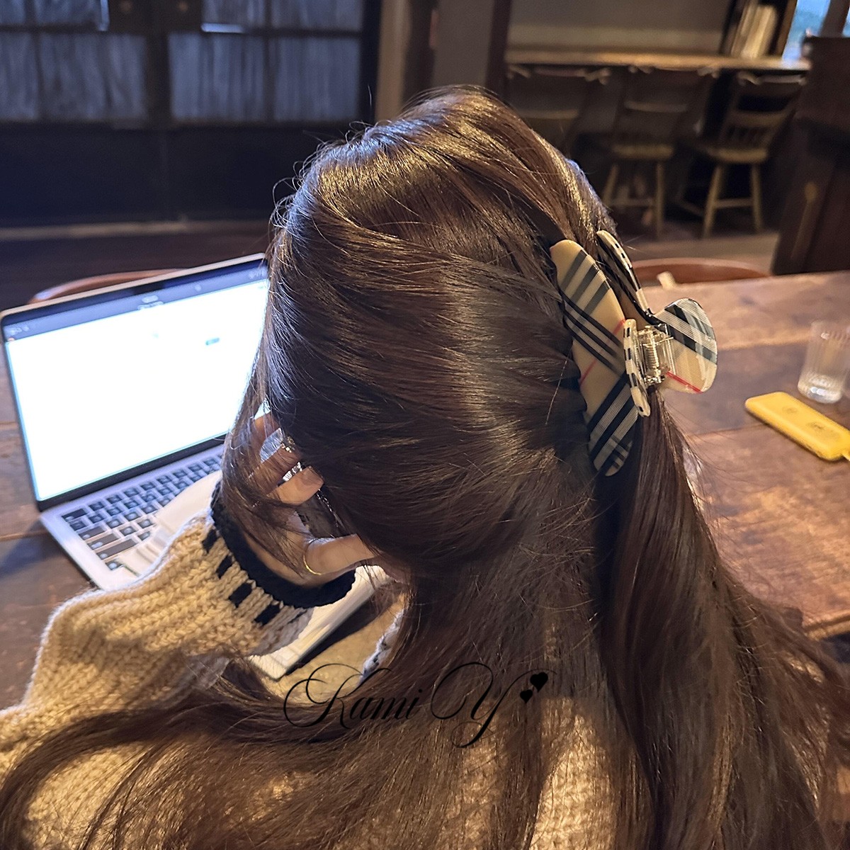 韩系老钱风千金格纹醋酸抓夹发夹