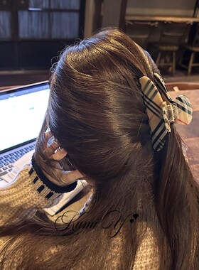 韩系老钱风千金感格纹醋酸抓夹发夹简约气质轻奢格子高马尾鲨鱼夹