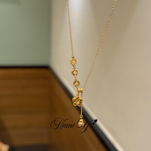 长期主义!新中式精致碎冰冰花朵葫芦吊坠项链毛衣链女百搭锁骨链