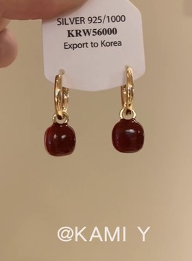 KAMI Y简约小众设计红色方块吊坠耳环独特高级感显白喜庆过年耳饰