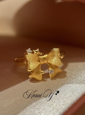 中古vintage金色拉丝蝴蝶结戒指