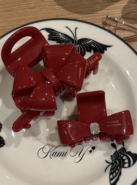 氛围感新年红色蝴蝶结抓夹女新款高级感半扎鲨鱼夹日常显白发饰