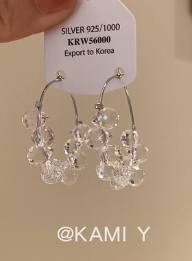 KAMI Y简约设计感透明闪闪水晶串珠圆圈耳环女小众独特高级感耳饰