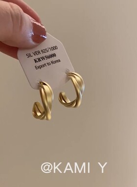 KAMI Y高级感金属麻花哑光弧形耳环小众百搭简约时尚气质个性耳饰