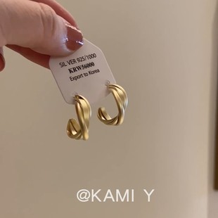KAMI Y高级感金属麻花哑光弧形耳环小众百搭简约时尚气质个性耳饰