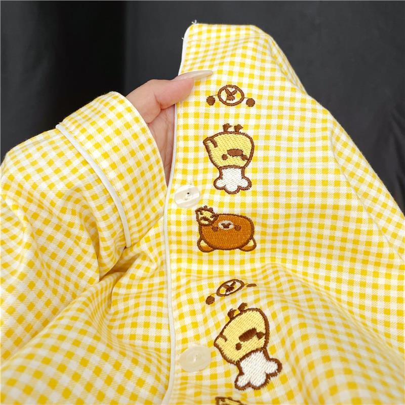 轻松熊睡衣女款秋季新款长袖薄款睡衣日系卡通可爱宽松家居服套装