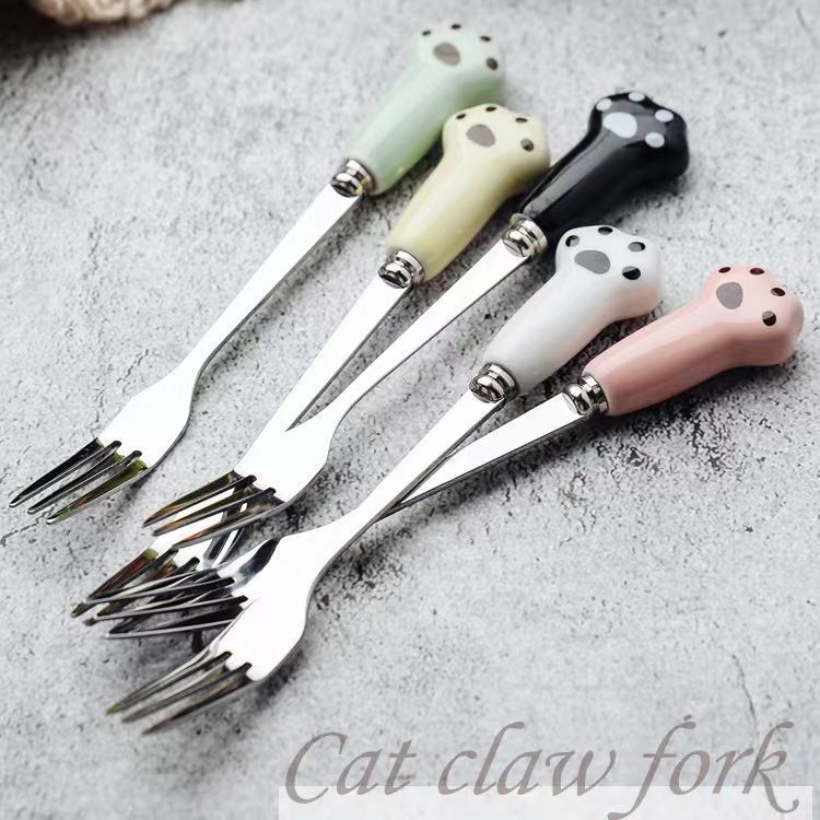 新款卡通不锈钢水果叉猫爪甜品创意蛋糕月饼家用高档签子实用礼物