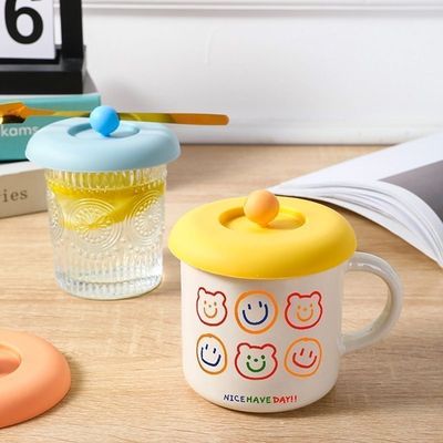 硅胶防漏防尘杯盖通用耐高温食品级玻璃茶杯盖子实用安全设计