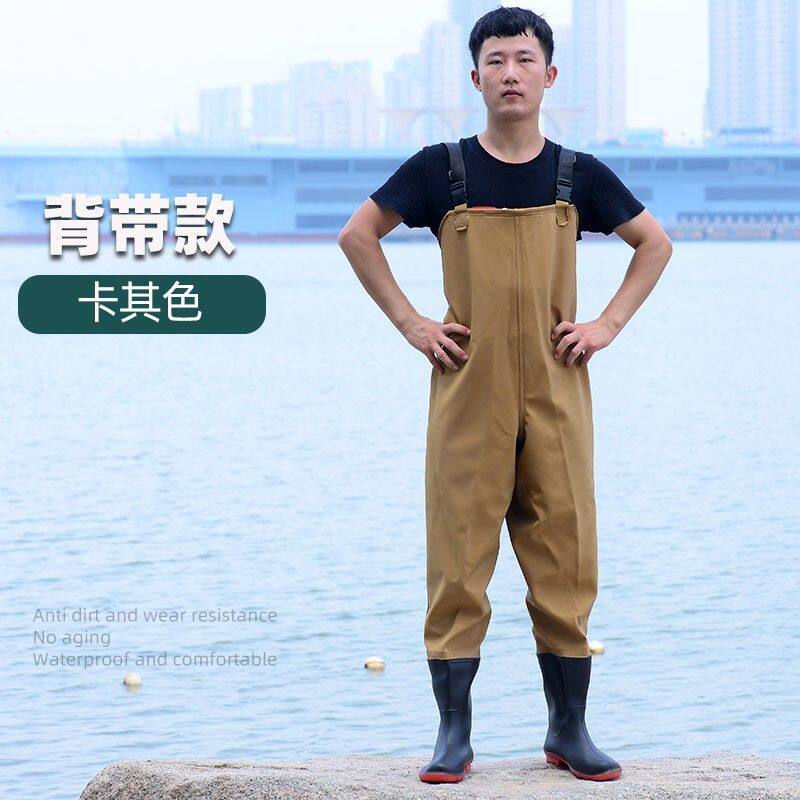 全身下水裤加厚捕鱼雨裤带雨鞋防水衣服抓鱼水裤水鞋连体皮叉男摸