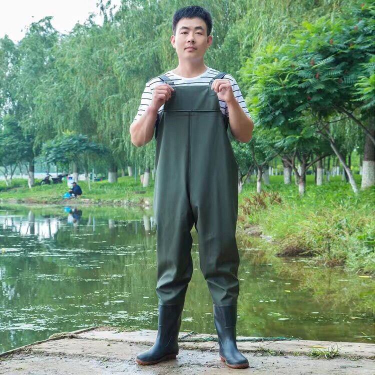 全身下水裤加厚连体鱼裤挖藕服抓捕鱼雨裤带雨鞋男全封闭防水衣服