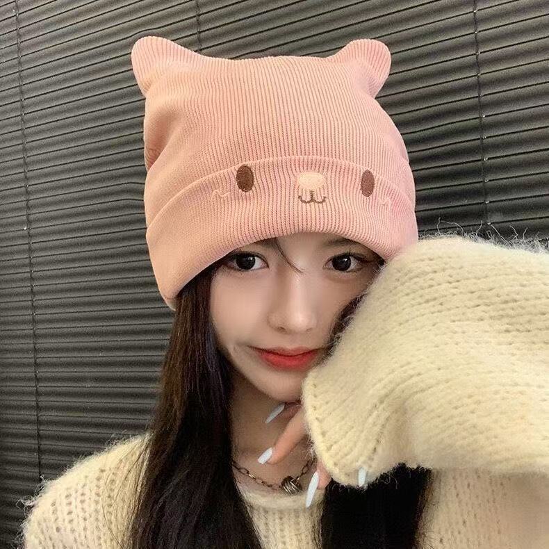 帽子女冬季显脸小针织网红堆堆帽保暖月子帽日系百搭冷帽潮流款