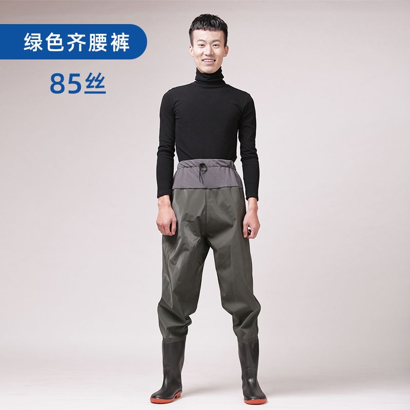 齐腰下水裤半身加厚雨鞋带雨裤叉抓鱼连体全身防水挖藕衣服超轻男