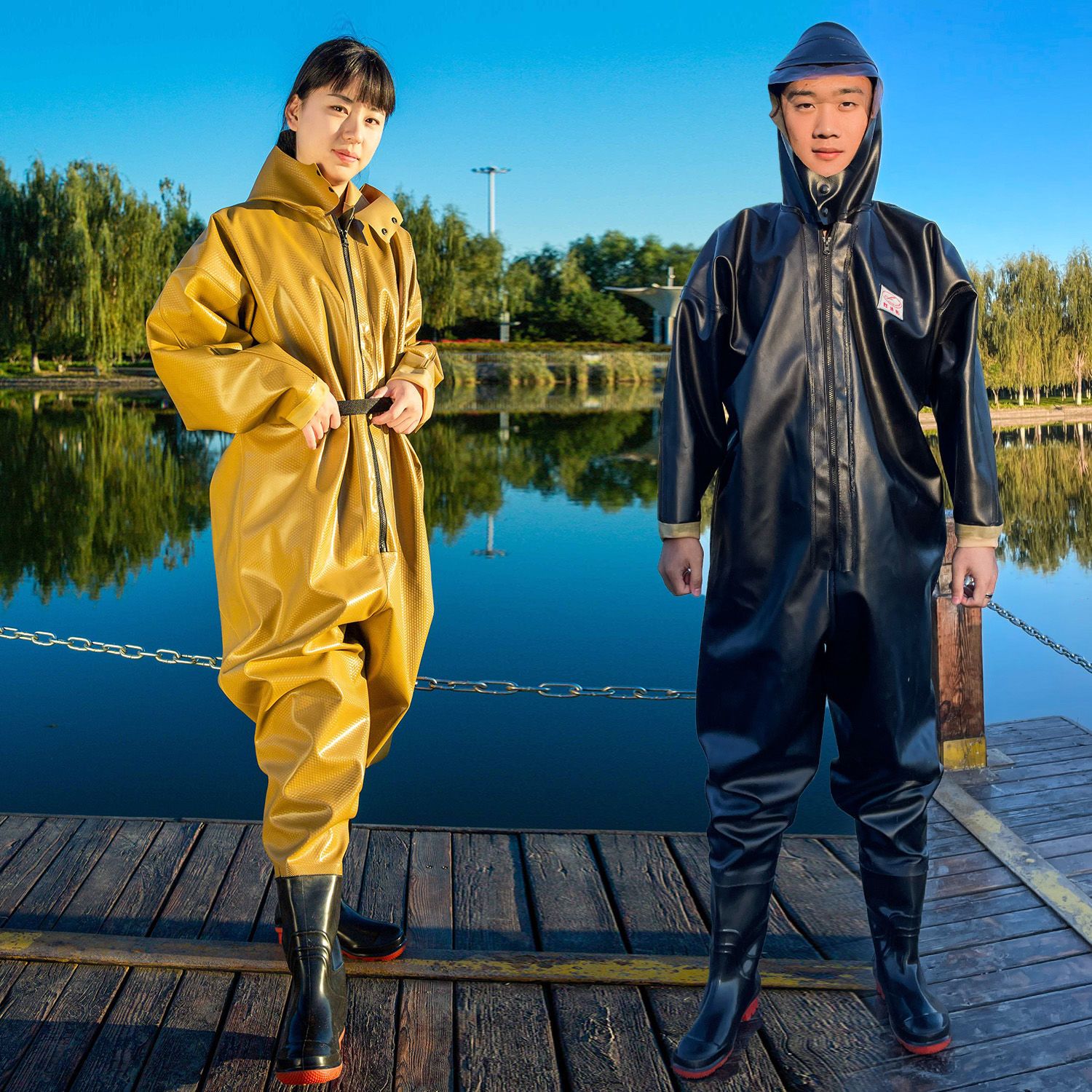 下水裤全身连体加厚防水服雨裤捕抓打鱼皮叉衣水鞋水库渔裤挖藕服