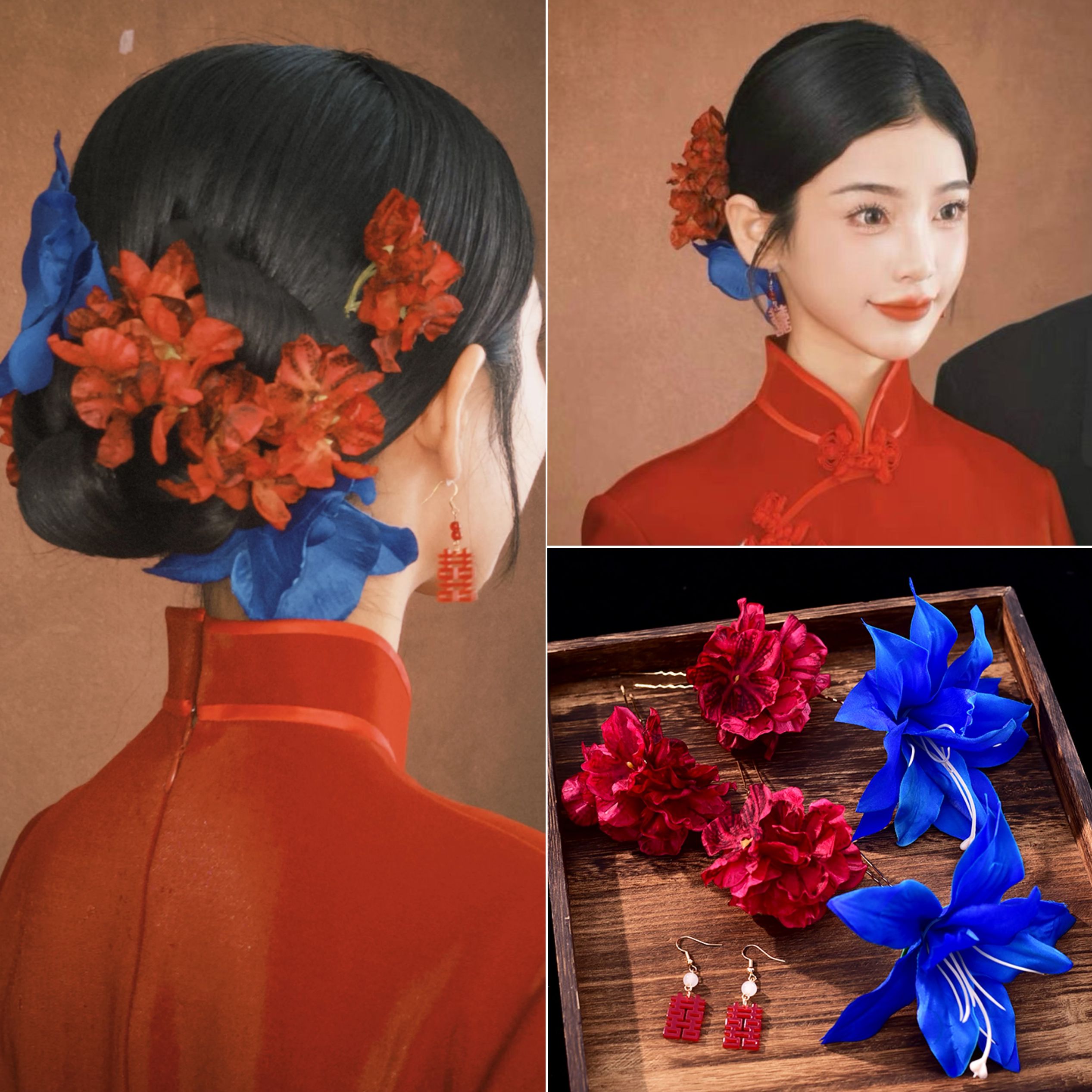 【温婉大气】简约造型发饰新娘头饰新款红色假花仿真花造型配饰品