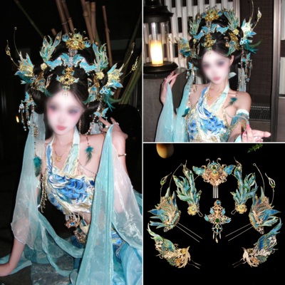 汉服头饰凤凰精卫神女凤凰发饰发簪古风发冠发钗配饰重工公主发饰