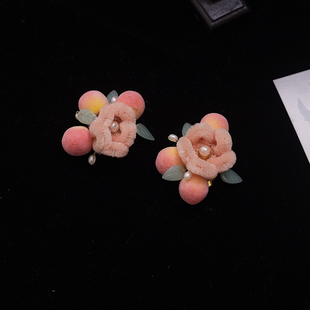 汉服头饰古风发饰可爱儿童桃子对夹绒花桃子发夹宝宝古装配饰女童