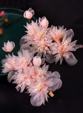 2024新款汉服头饰女款原创侧边仙气粉色缠花绢花软簪宋代古风发饰