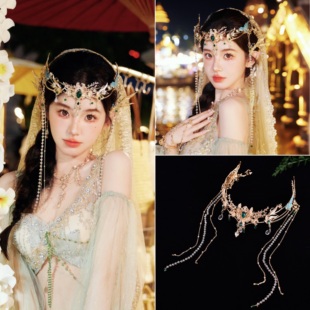 皇禹翔原创【墨域栖】西域公主绿异域风情发冠额饰全套古风头饰品