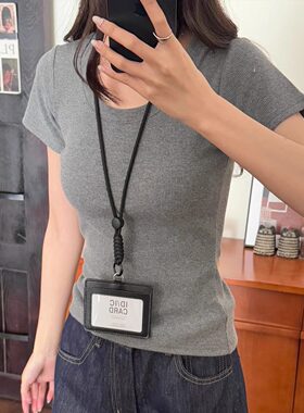 美式灰色U领短袖正肩T恤女2026新款夏季韩系体恤百搭修身显瘦上衣