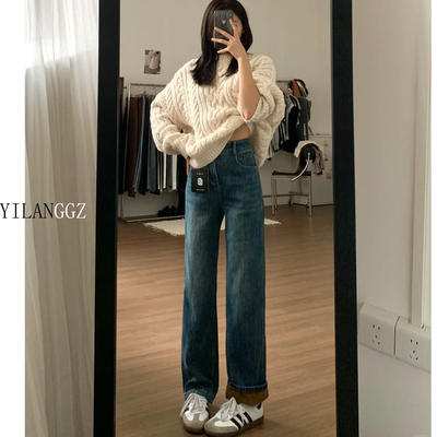 高个子加长版美式复古阔腿牛仔裤
