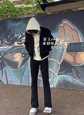 2025cleanfit黑色柳叶弯刀牛仔裤子显瘦vibe直筒窄版时尚微喇裤子