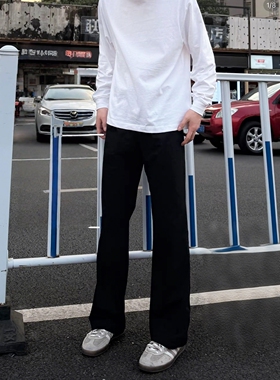 美式vibe直筒窄版修身微喇裤子2025cleanfit黑色柳叶弯刀牛仔裤子