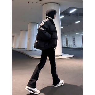 青少年显瘦弹力直筒裤夏季美式弯刀黑牛仔裤男款高街微喇修身裤子