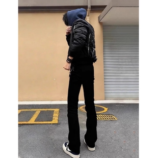 裤 休闲显瘦弯刀裤 子百搭微喇牛仔裤 长裤 子 2025高街黑色潮时尚 修身