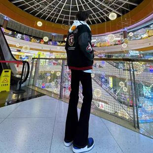 显瘦ins长裤 高街潮流黑色微喇牛仔裤 新款 子夏季 男百搭休闲弯刀裤