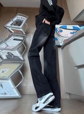 百搭黑色ins微喇牛仔裤男夏季新款显瘦弯刀裤子休闲美式水洗长裤