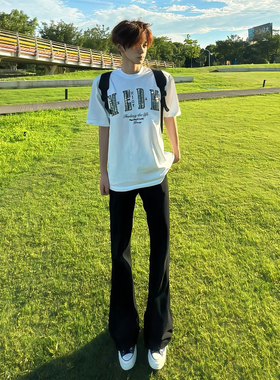 cleanfit黑色柳叶弯刀牛仔裤男美式高街vibe直筒窄版修身微喇裤子