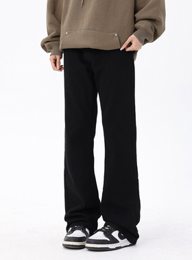 2025cleanfit黑色柳叶弯刀牛仔裤青少年vibe直筒窄版显瘦微喇裤子