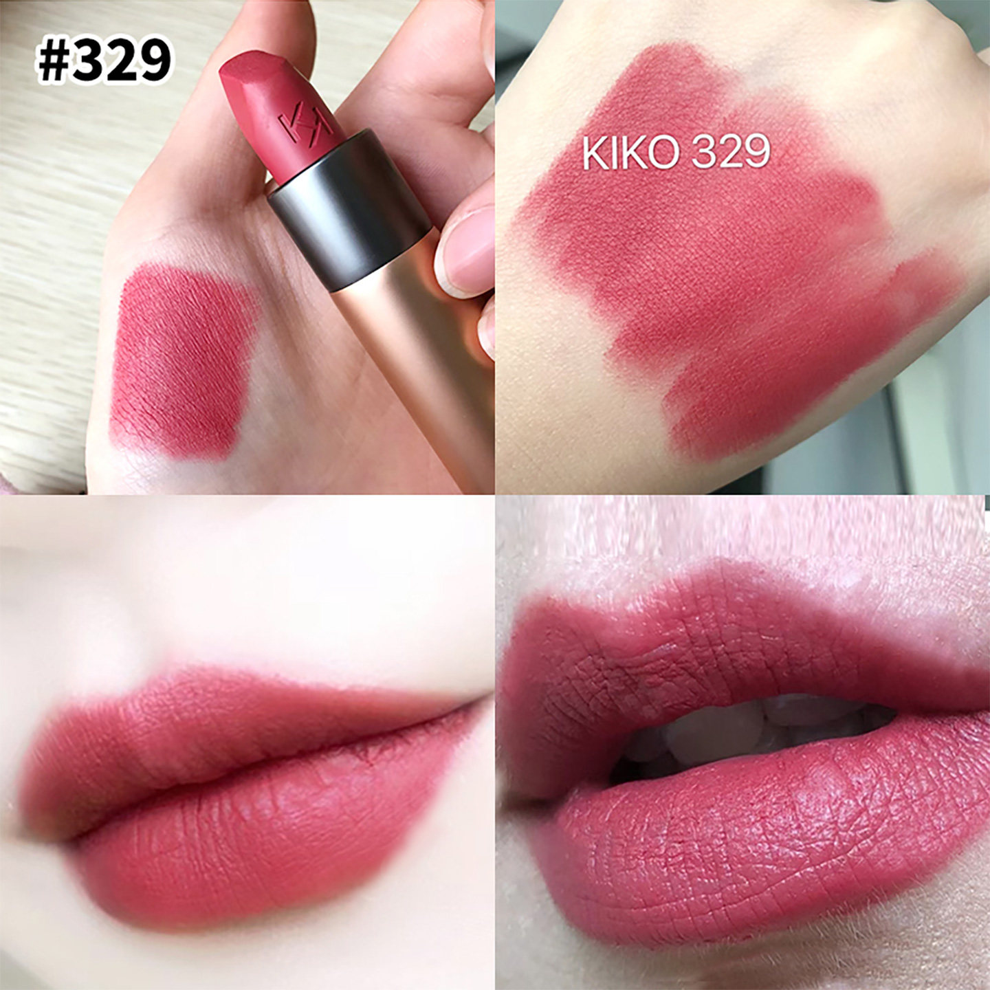 现货KIKO爆款3系小金管丝绒哑光裸色红豆沙玫瑰色口红329号3.5g
