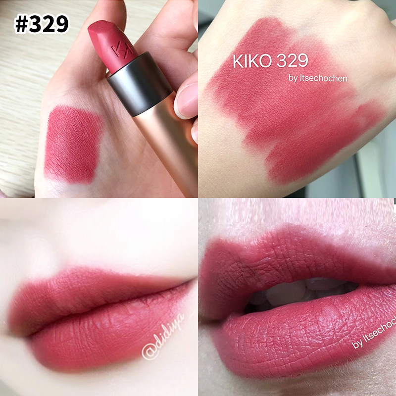 现货KIKO爆款3系小金管丝绒哑光裸色红豆沙玫瑰色口红329号持久