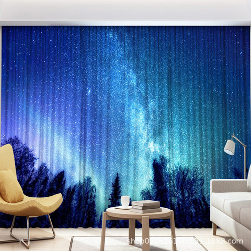 定制梦幻星空3D风景画卧室客厅阳台遮光窗帘免打孔网红直播背景布 - 封面