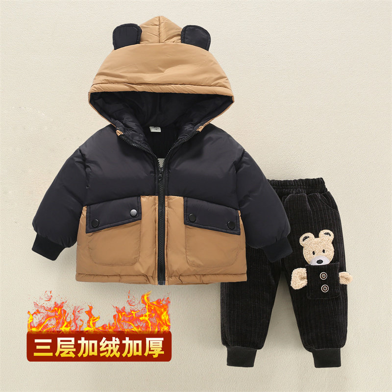 儿童羽绒棉服冬季男童羽绒棉衣2025新款宝宝加绒加厚手塞棉袄童装