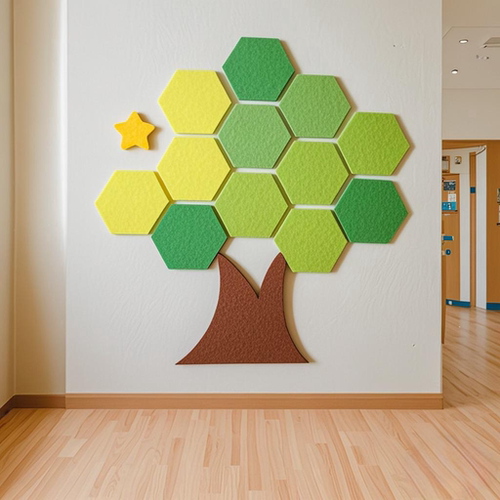 六边形创意毛毡墙贴幼儿园背景照片墙作品展示留言板软木板公告栏
