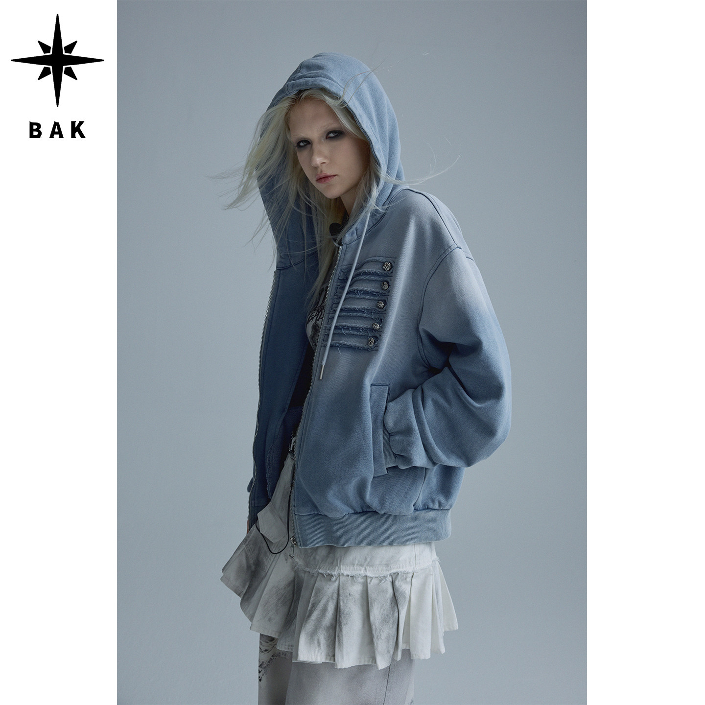 BAK拉链连帽卫衣女开衫卫衣外套